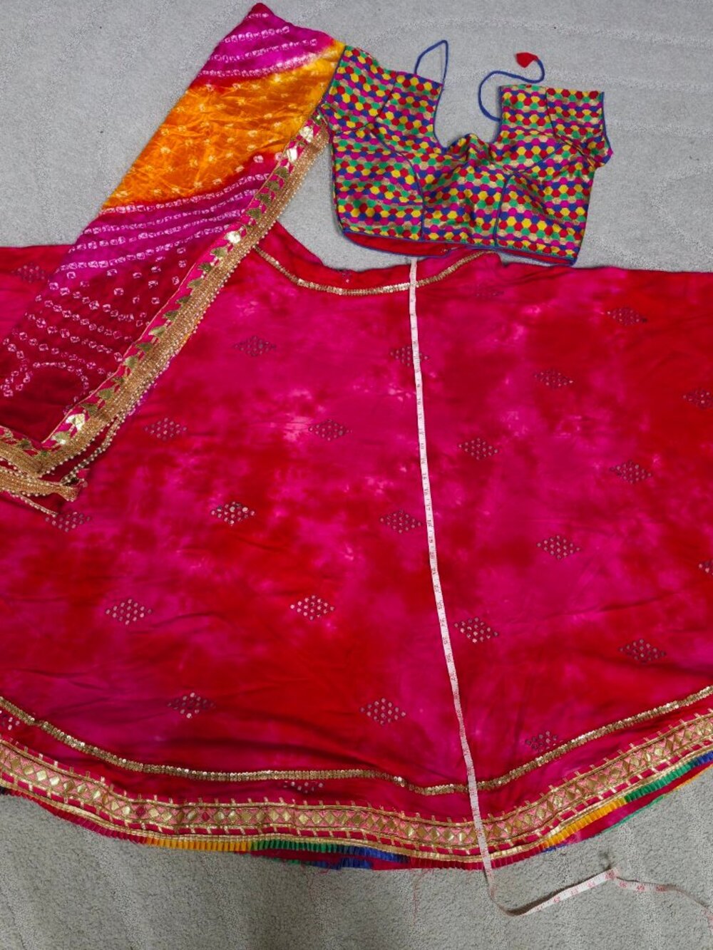 Pink Tie Dye Chaniya Choli Mirror Work Lehenga Multicolor Blouse Navratri Garba